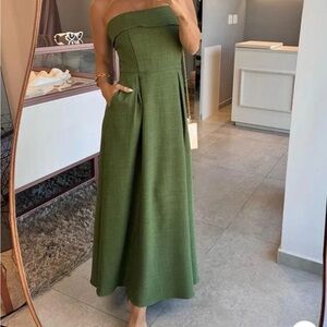 Green Strapless Midi Dress